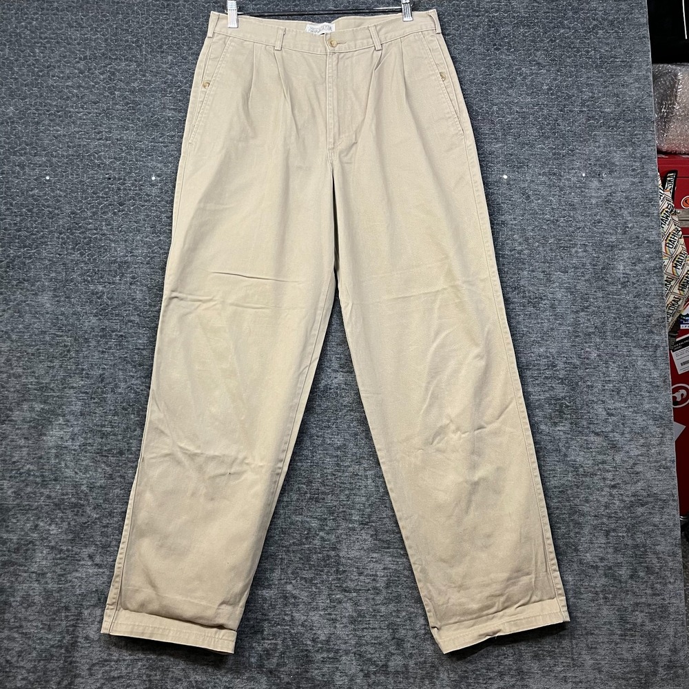 Vintage Banana Republic Chino Pants Men's Beige Pleated Classic USA Made - 33X34